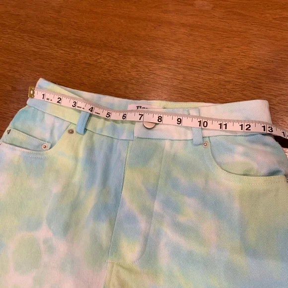 Tiger Mist white blue and green tie dye wide leg high rise jeans with button fly - Picture 7 of 8